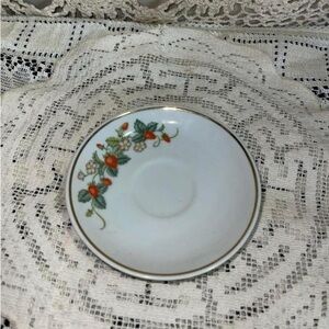 Avon Porcelain Saucer with Strawberry Floral Accent and Gold Rim
